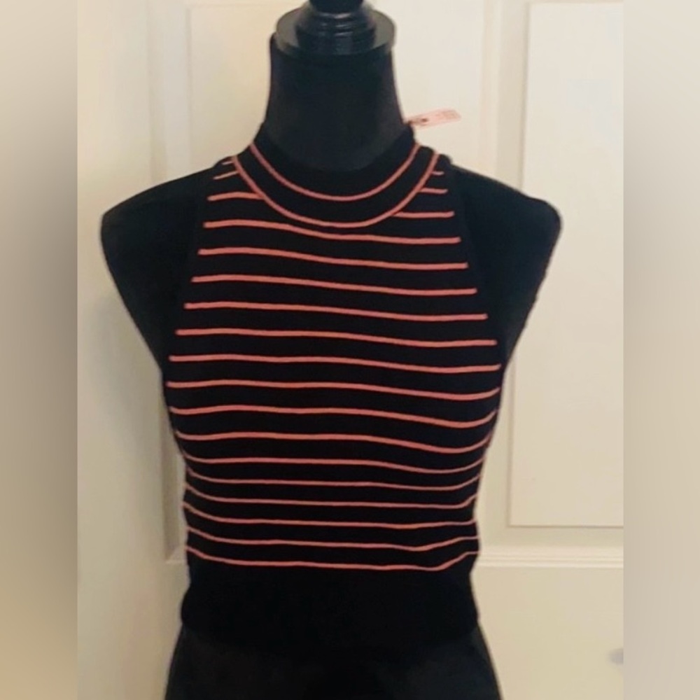 Victoria's Secret Black Tank Top with Pink Stripes